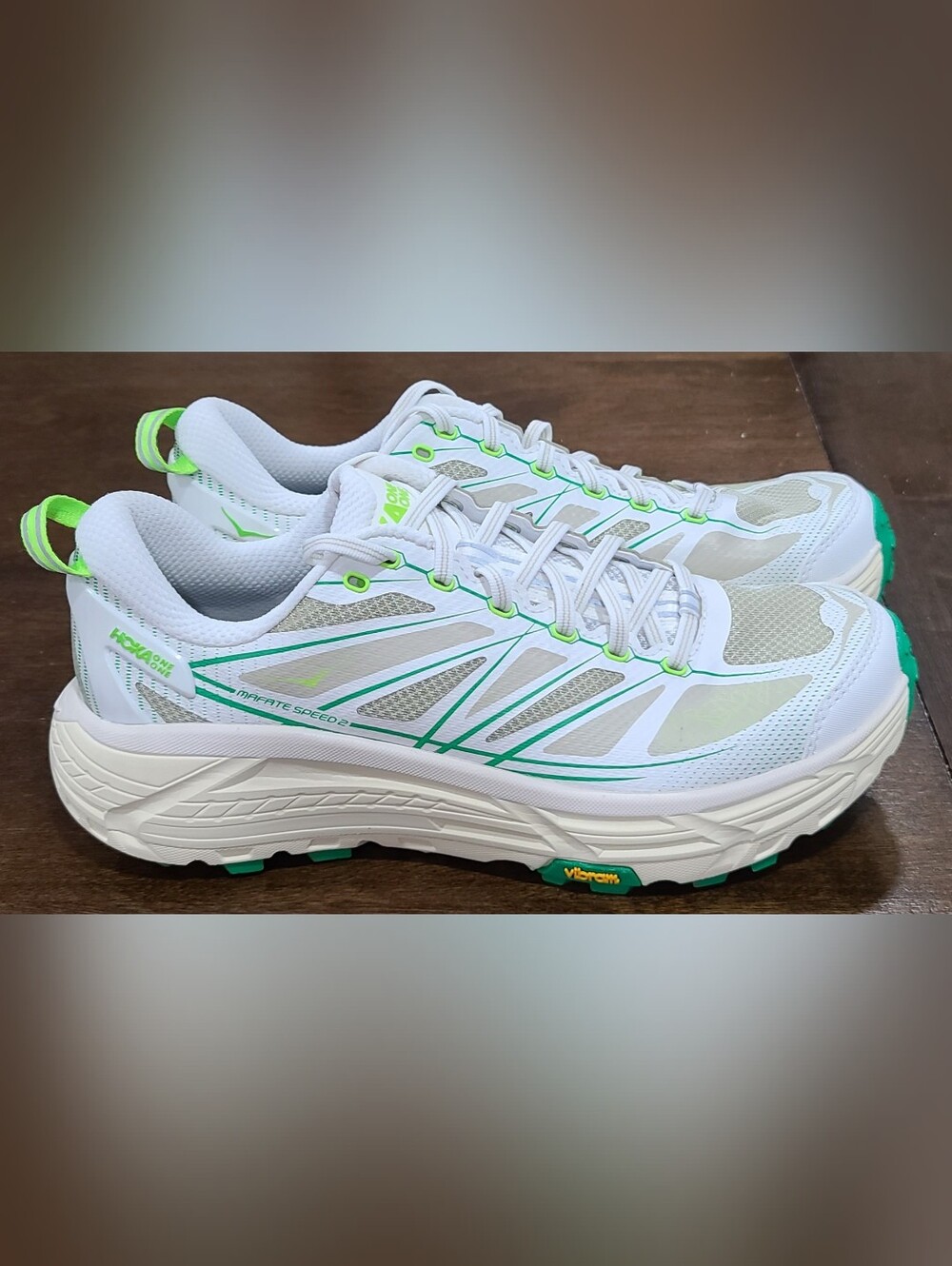 Hoka One One Mafate Speed 2 White/Green Running Shoes Unisex Women's 10 Men's